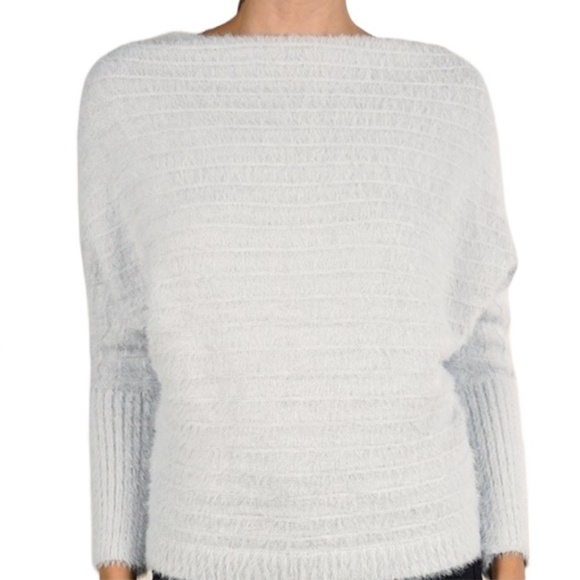 Grey Fuzzy Slouchy Boat Neck Sweater NWT - (#0498) - Picture 1 of 1